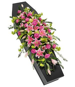 Pink Rose and Lily Casket Spray.