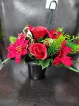 christmas Grave pot silk flowers