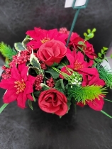 christmas Grave pot silk flowers